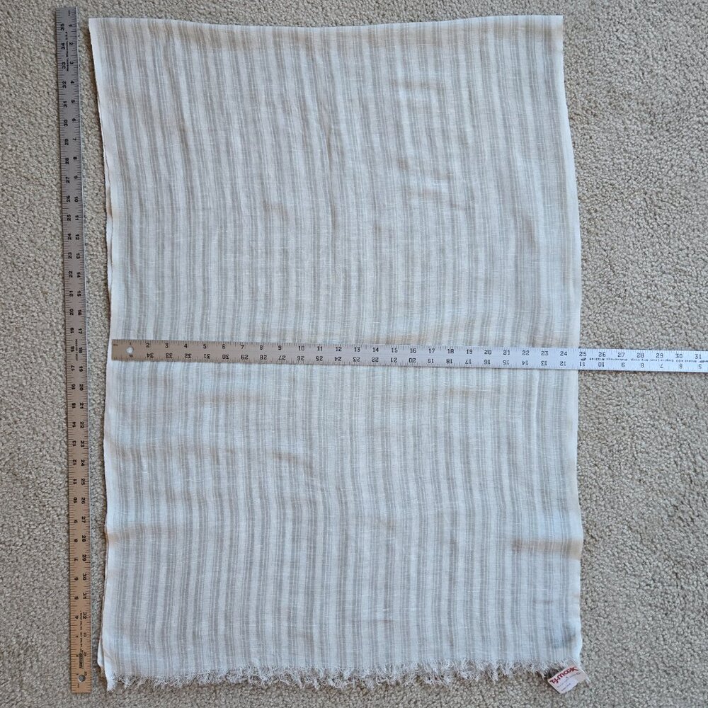 NWT Linen Cotton Wrap Scarf *SMALL STAIN* Grey White Stripe - Picture 9 of 9